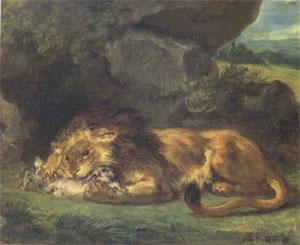 Eugene Delacroix Lion Devouring a Rabbit (mk05) Sweden oil painting art